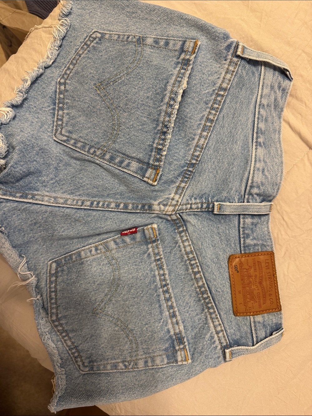 Levi's Light Blue Denim Ankle & Cropped Shorts with Frayed Hem